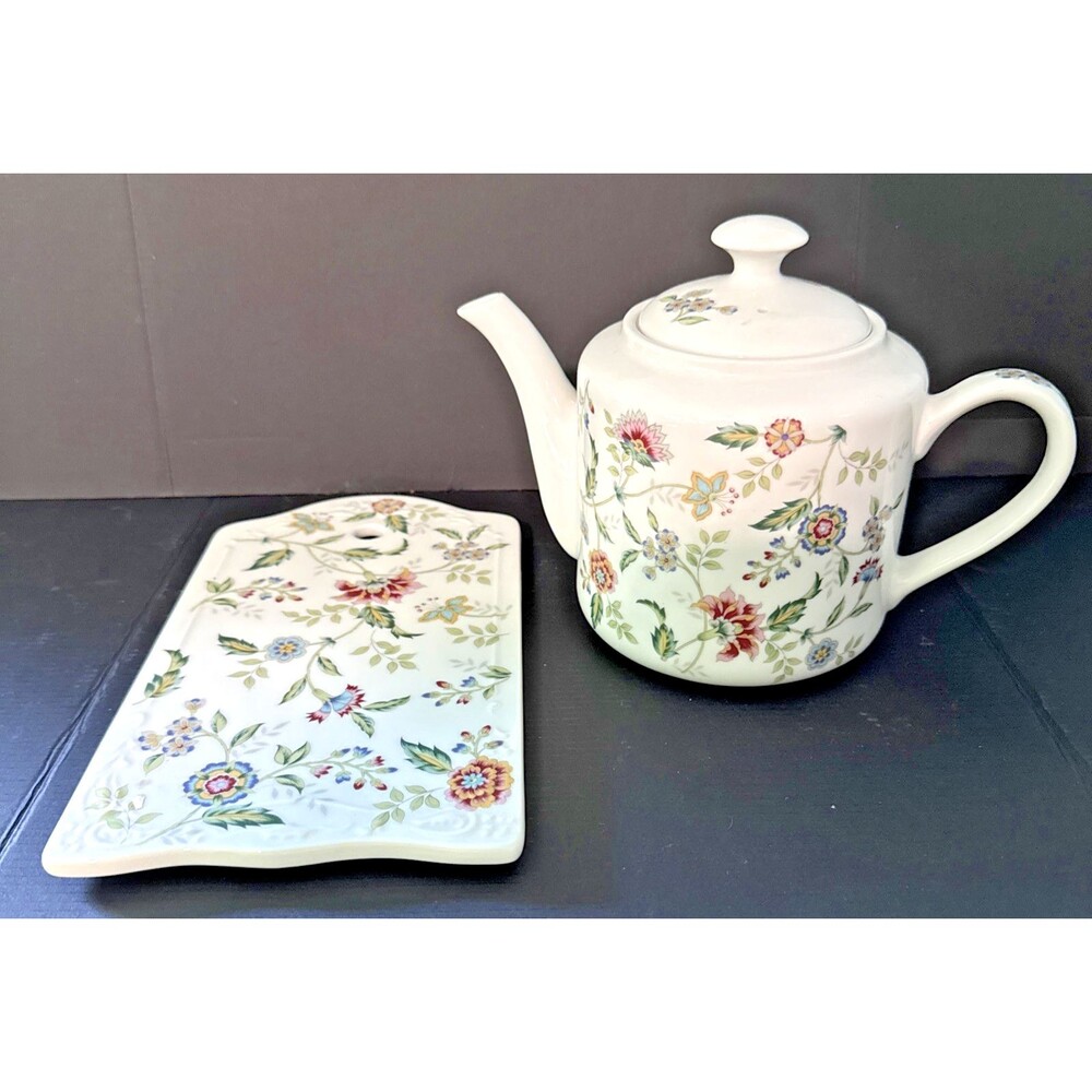 Andrea by Sadek Buckingham Teapot and Cheese Tray Floral Chintz Vintage Japan